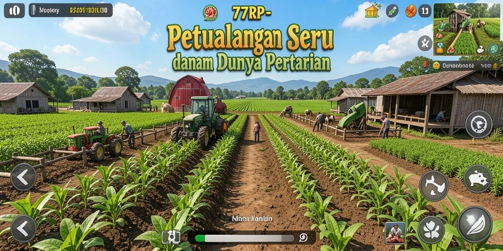 Gameplay 77RP menunjukkan momen seru saat panen hasil pertanian.