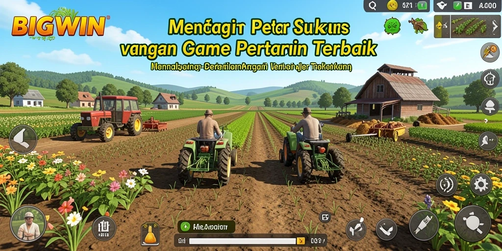 Screenshot gameplay BIGWIN menunjukkan aktivitas pertanian yang seru.