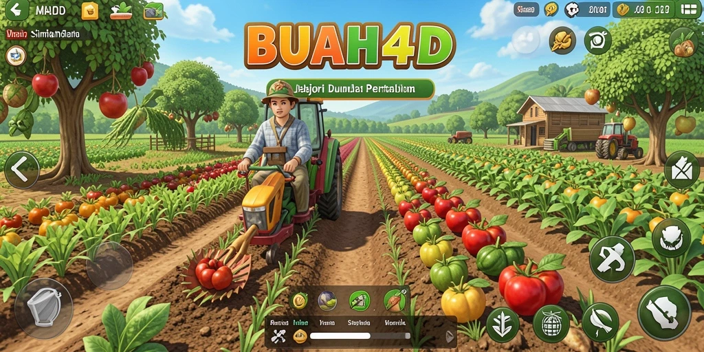 Tampilan gameplay BUAH4D dengan ladang buah yang indah.