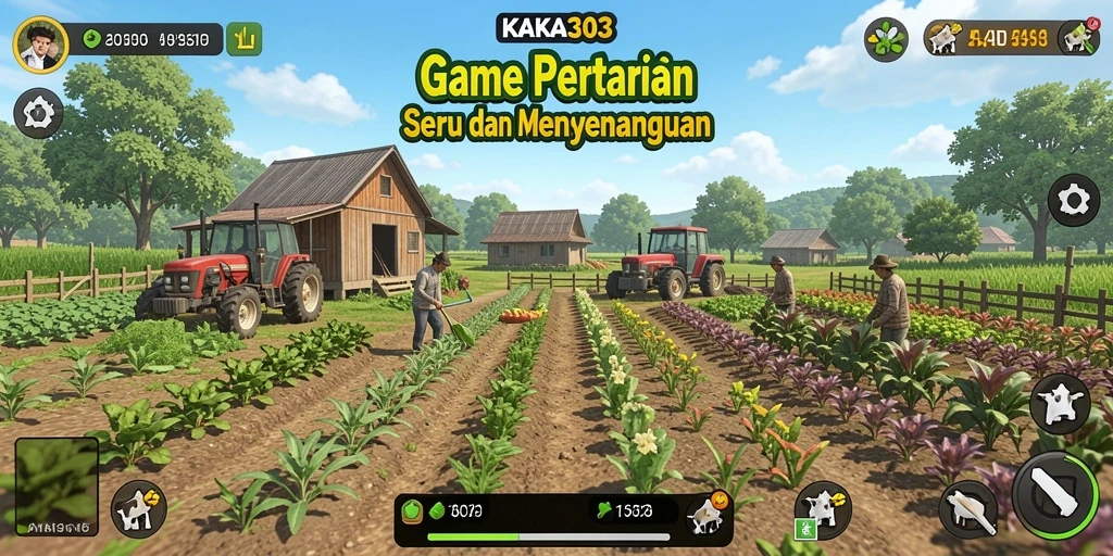 Tampilan gameplay KAKA303 yang menampilkan kebun yang subur dan aktif.