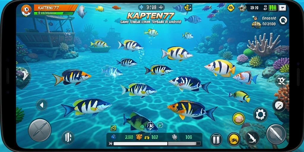 Tampilan gameplay KAPTEN77 dengan aksi menembak ikan yang seru.