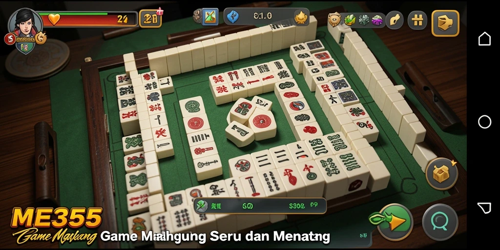 Screenshot ME355 menunjukkan gameplay Mahjong yang seru dan mendebarkan.