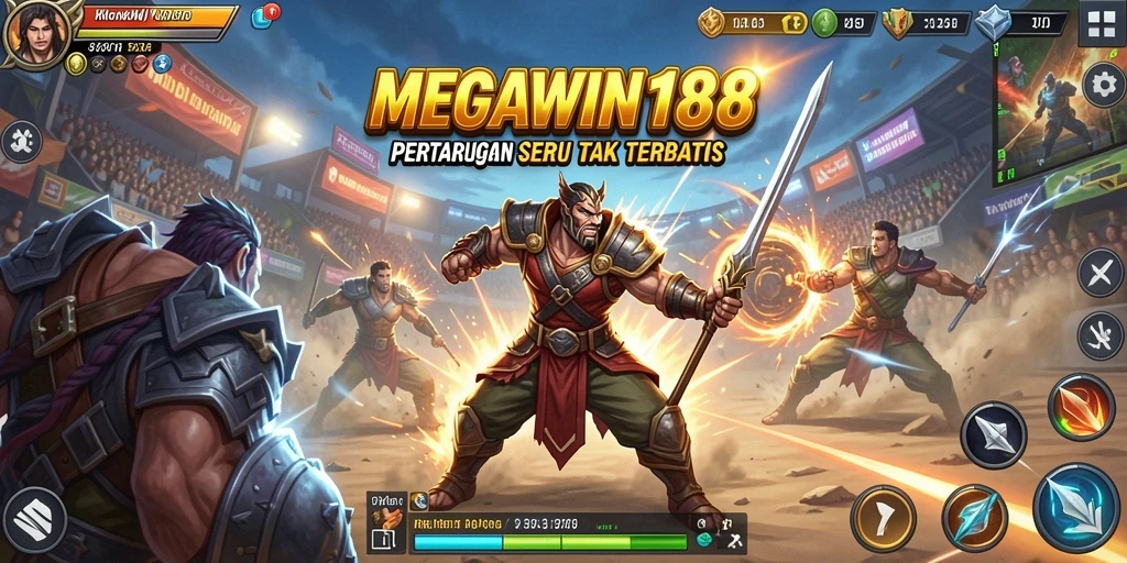 Gameplay seru MEGAWIN188 dengan karakter bertarung di arena.