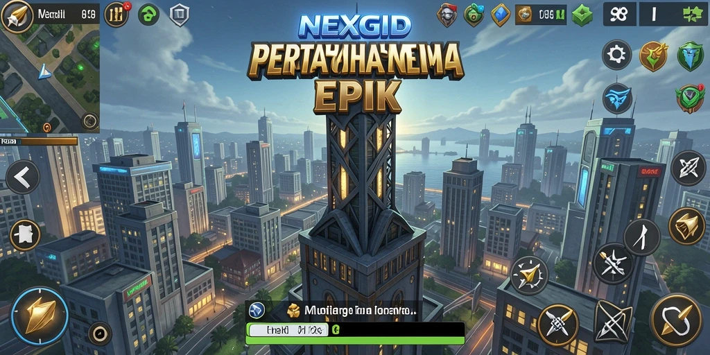 Screenshot gameplay NEXGID yang menampilkan menara pertahanan melawan gelombang musuh.
