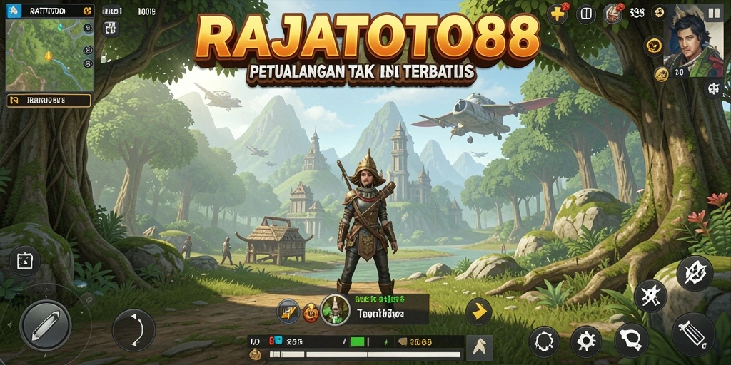 Screenshot gameplay RAJATOTO88 yang menampilkan dunia terbuka yang luas.