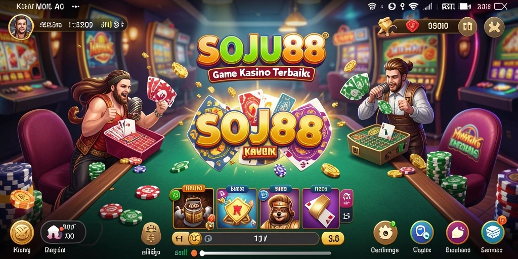 Screenshot gameplay SOJU88 dengan suasana kasino yang mendebarkan.