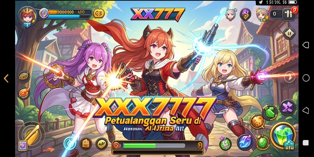 Tampilan gameplay menarik dari XXX777 dengan karakter anime ikonik.